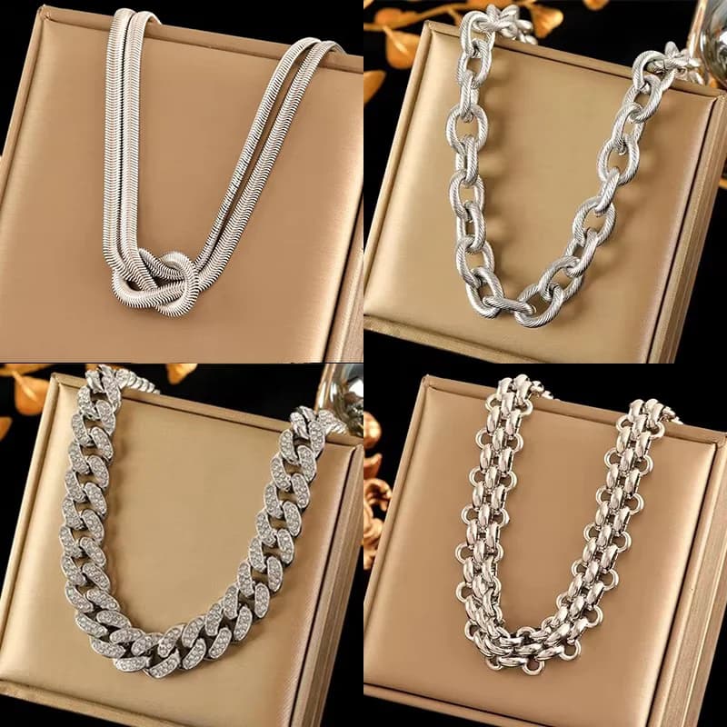 Ruostumaton teräs hopeaketju choker-kaulakoru